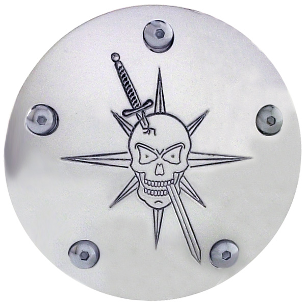 Points Cover - 5-Hole - Twin Cam Motors - Skull & Dagger - Chrome - Web Special