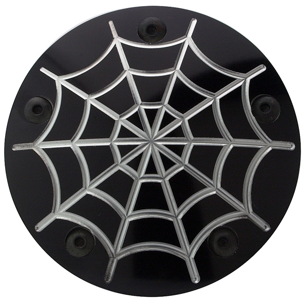 BLACK - 5-Hole - Twin Cam Motors - Points Cover - Spider Web