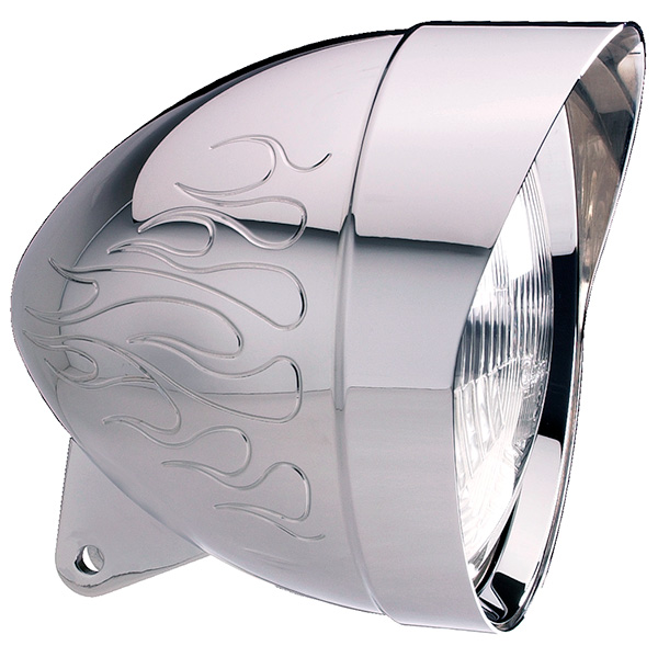 Headwinds 7" Flames Polished Aluminum Mariah Bullet Headlight Housing