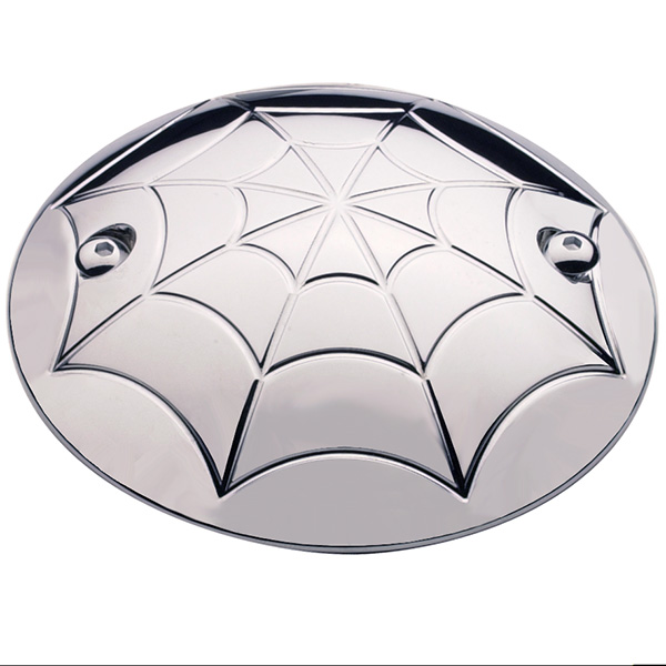 CHROME - 2-Hole - Evo Motors - Points Cover - Spider Web